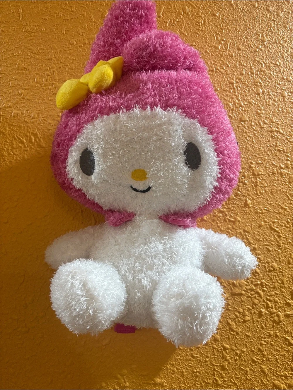 Plush Pink and White Character Kids Accessory with Yellow Bow